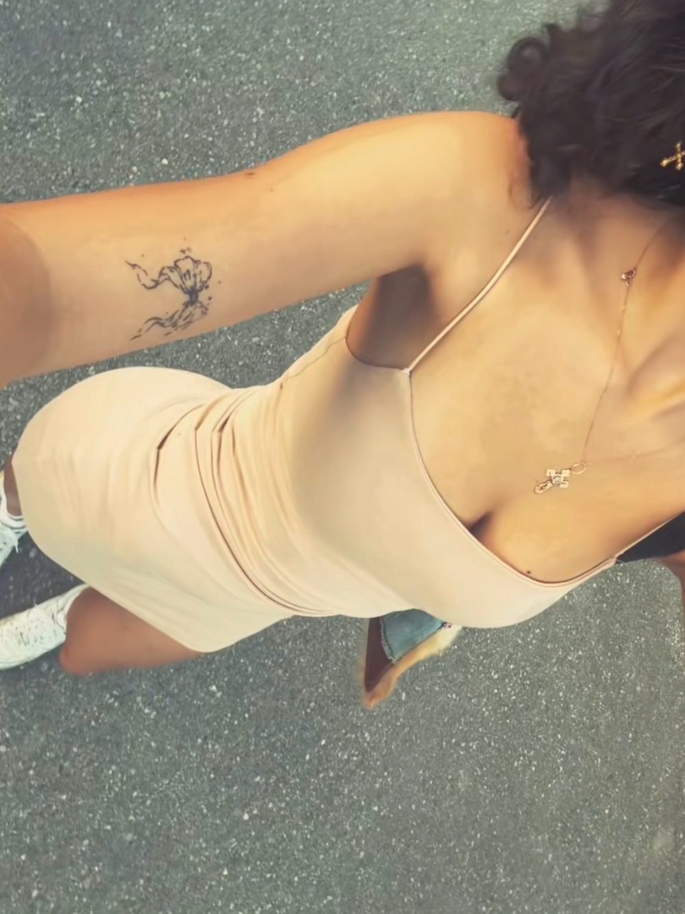 Zara Beige Strap Bodycon Mini Dress